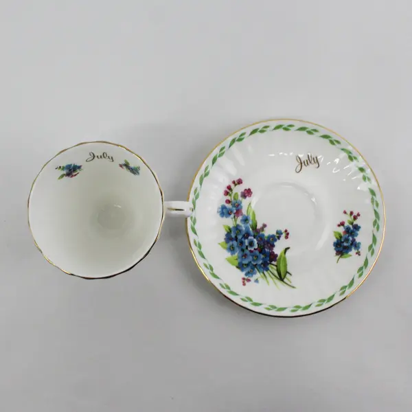Vintage Duchess Bone China July Forget Me Not Footed Cup And Saucer Set