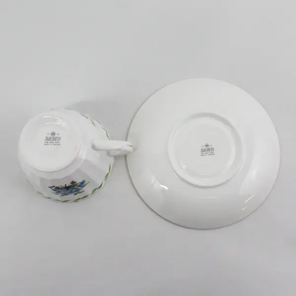 Vintage Duchess Bone China July Forget Me Not Footed Cup And Saucer Set