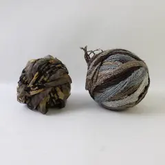 1 Ball of Wool and 1 Ball of Fabric Ribbon Brown and Blue Shades 