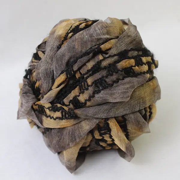 1 Ball of Wool and 1 Ball of Fabric Ribbon Brown and Blue Shades 