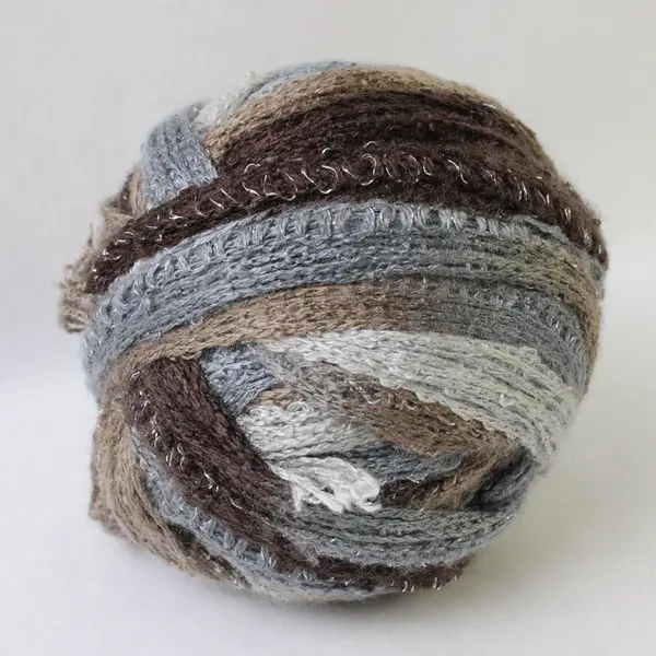 1 Ball of Wool and 1 Ball of Fabric Ribbon Brown and Blue Shades 
