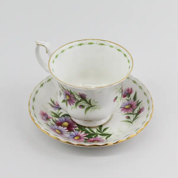 Vintage Royal Albert September Michaelmas Daisy Bone China Cup & Saucer Set