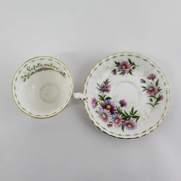 Vintage Royal Albert September Michaelmas Daisy Bone China Cup & Saucer Set