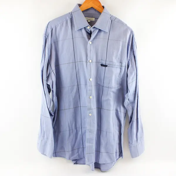 Alex Cannon Men's Long Sleeve Button-Up Shirt Blue Pinstripe L