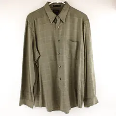 Claiborne Men's Sage Green Plaid Long Sleeve Button-Up Shirt L