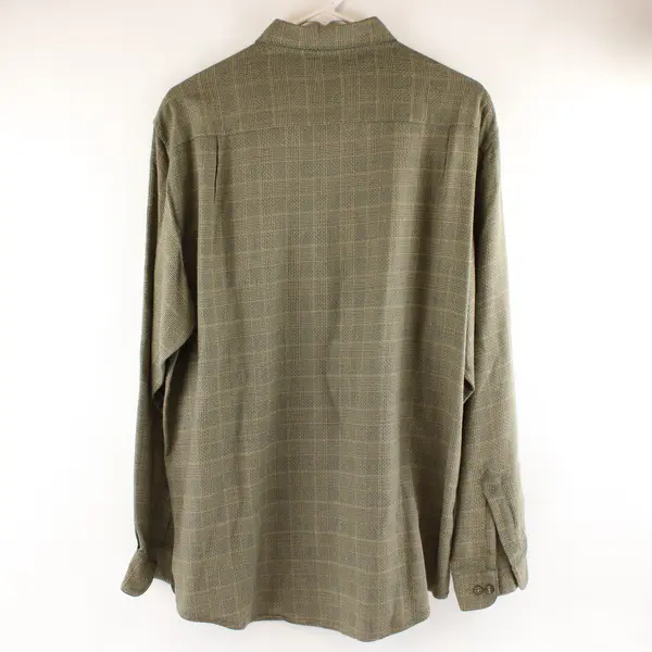 Claiborne Men's Sage Green Plaid Long Sleeve Button-Up Shirt L