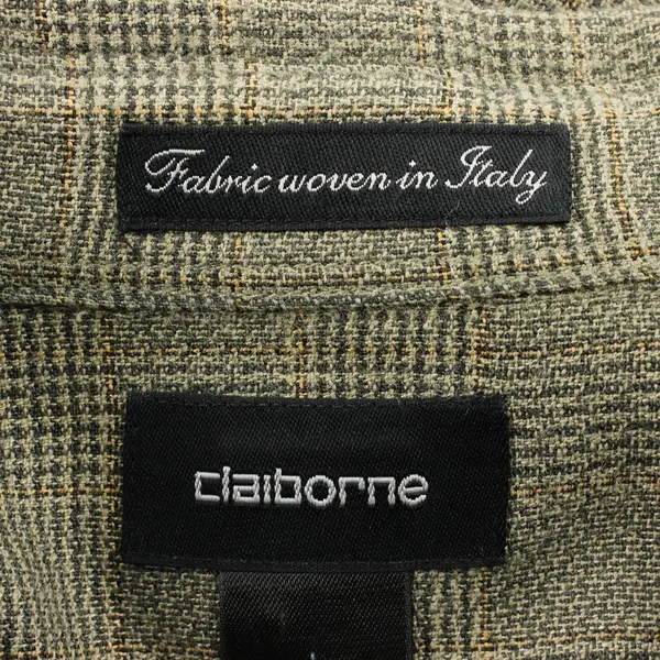 Claiborne Men's Sage Green Plaid Long Sleeve Button-Up Shirt L