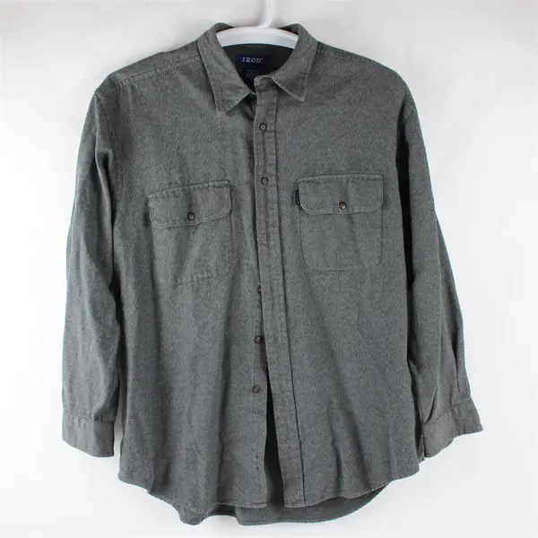 Izod Men's Dark Grey Long Sleeve Button-Down Shirt L Casual
