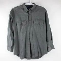 Izod Men's Dark Grey Long Sleeve Button-Down Shirt L Casual