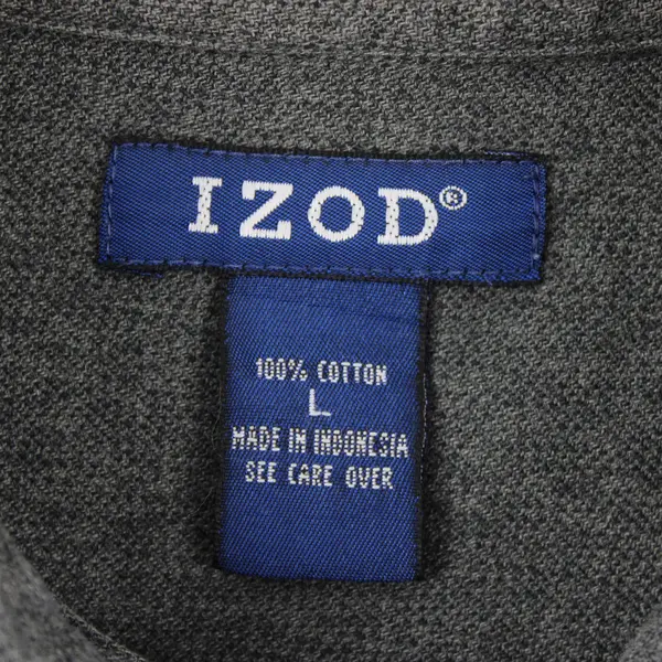 Izod Men's Dark Grey Long Sleeve Button-Down Shirt L Casual