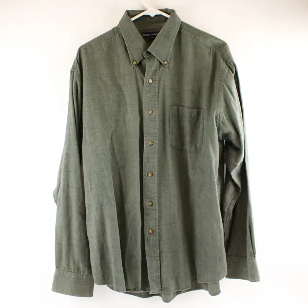 Grant Thomas Men's Sage Herringbone Long Sleeve Button-Up L
