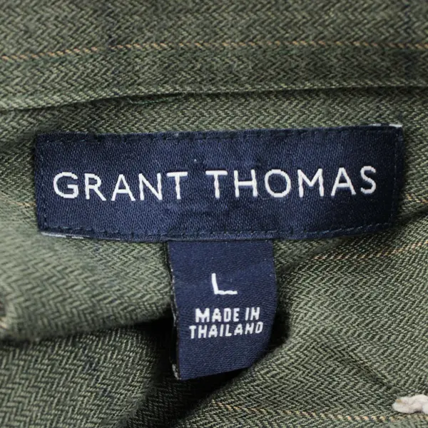 Grant Thomas Men's Sage Herringbone Long Sleeve Button-Up L