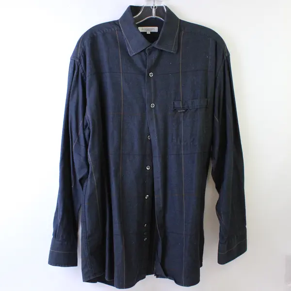 Alex Cannon Men's Dark Herringbone Long Sleeve Button-Up Shirt L