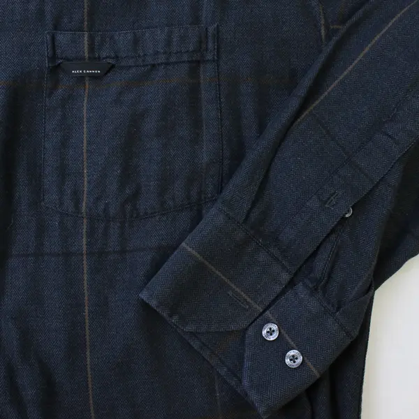 Alex Cannon Men's Dark Herringbone Long Sleeve Button-Up Shirt L