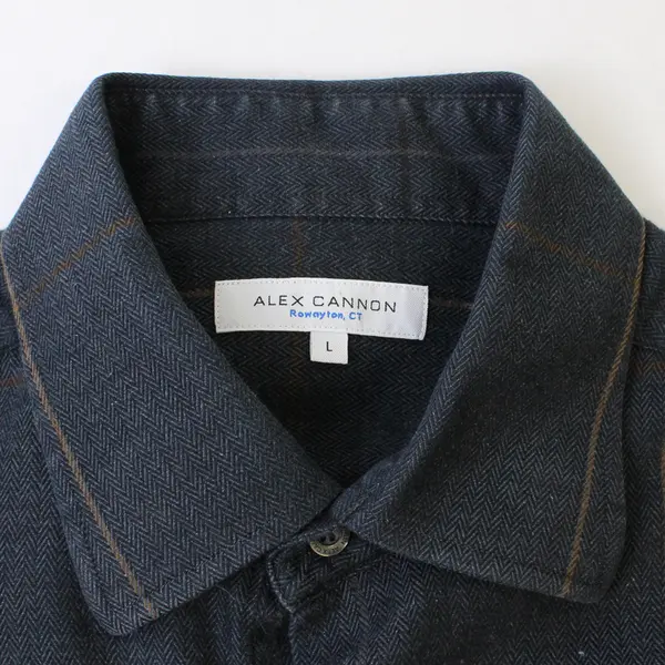 Alex Cannon Men's Dark Herringbone Long Sleeve Button-Up Shirt L