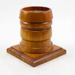 Vintage Mid-Century Solid Wood Candle Holder 6in Rustic Decorative