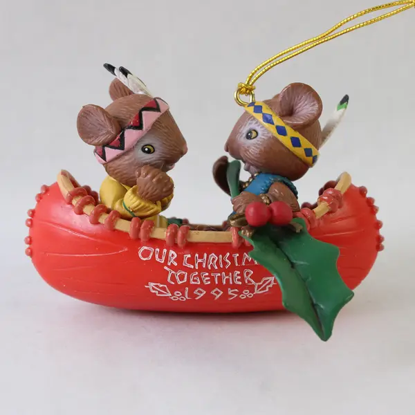 1995 Enesco How Do I Love Thee Native American Mouse Couple Christmas Ornament