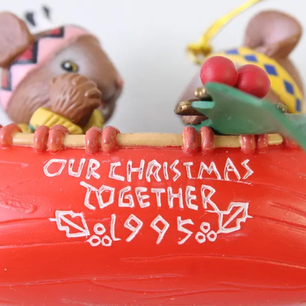 1995 Enesco How Do I Love Thee Native American Mouse Couple Christmas Ornament