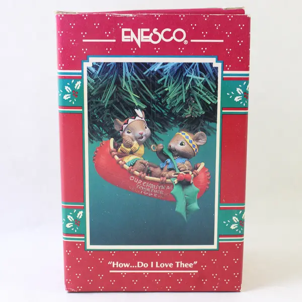 1995 Enesco How Do I Love Thee Native American Mouse Couple Christmas Ornament