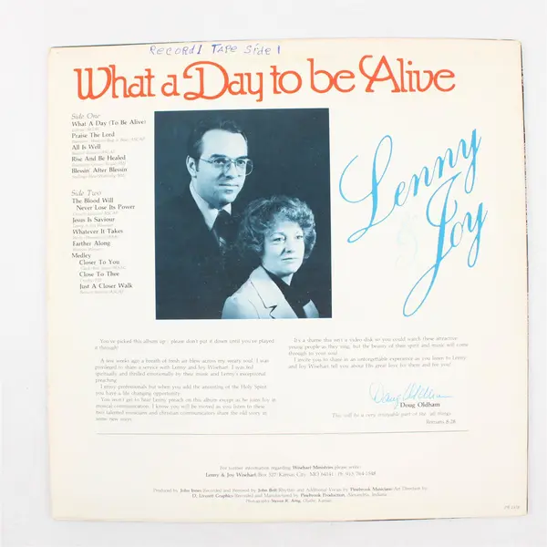 Lenny & Joy "What A Day To Be Alive" 12" Vinyl Record