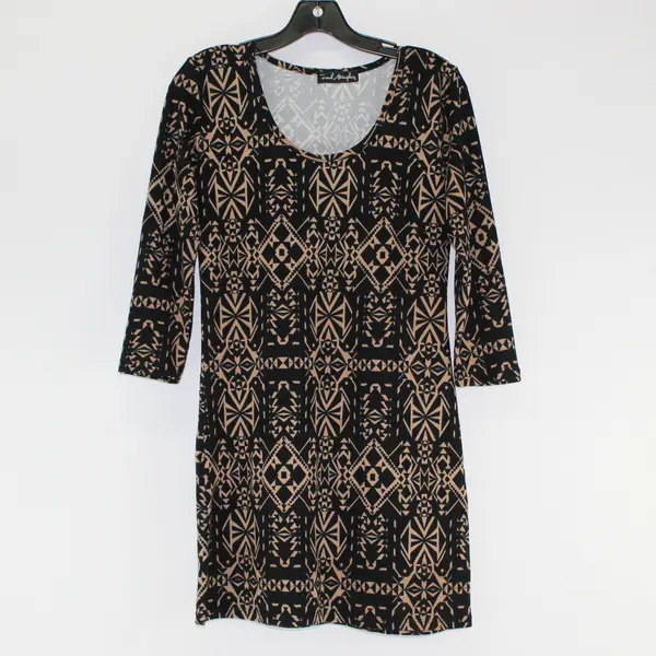 French Atmosphere Brown/Black Quarter Length Sleeve Shirt Dress Women's Size S/M