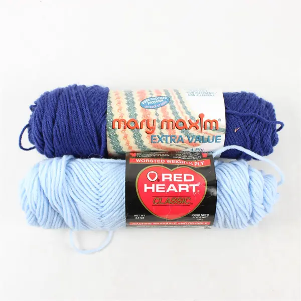 Lot 2 Skeins 4 Ply Vintage Skeins Yarn, Navy Blue & Pale Blue