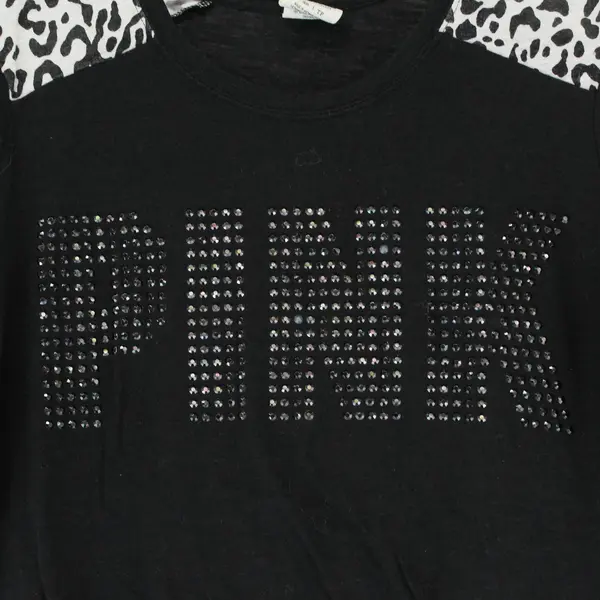 Pink Victoria's Secret Black Bedazzled Short Sleeve Shirt Top Women's Size XS