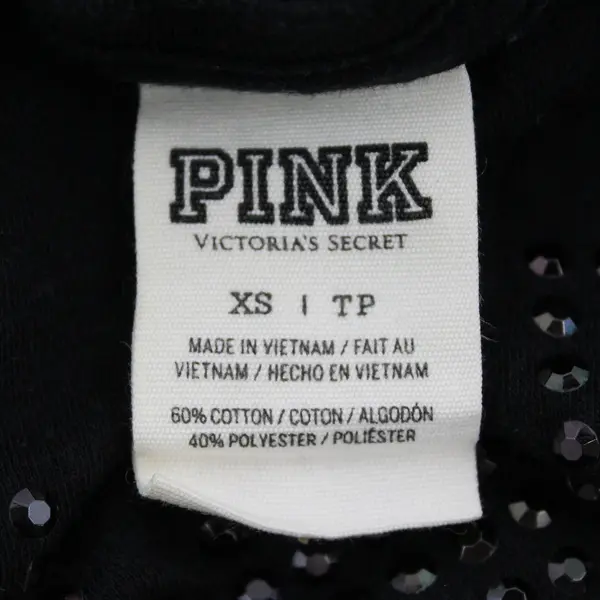 Pink Victoria's Secret Black Bedazzled Short Sleeve Shirt Top Women's Size XS
