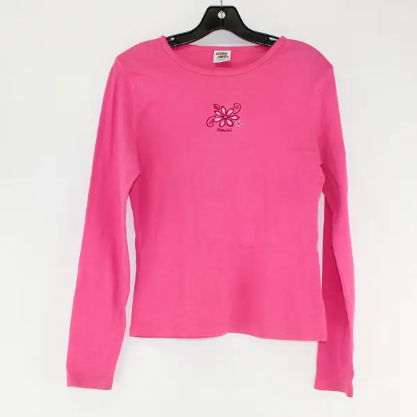 Crazy Shirts Solid Pink Color Hawaii Embroidered Long Sleeve Shirt Top Women's L