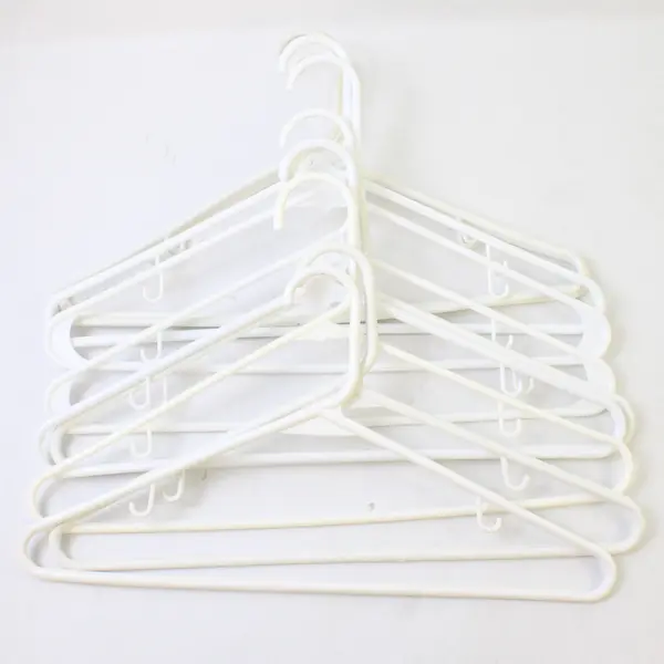 Lot of 10 Opaque White Plastic Clothes Hangers with Strap Hooks Closet Storage