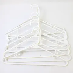 Lot of 10 Opaque White Plastic Clothes Hangers with Strap Hooks Closet Storage