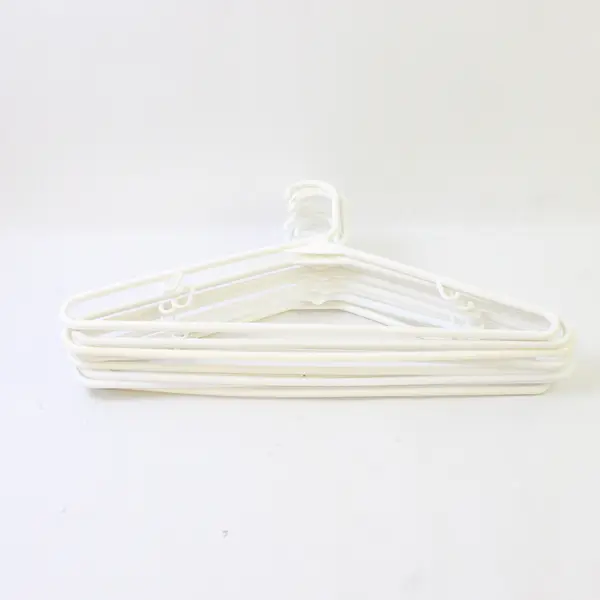 Lot of 10 Opaque White Plastic Clothes Hangers with Strap Hooks Closet Storage