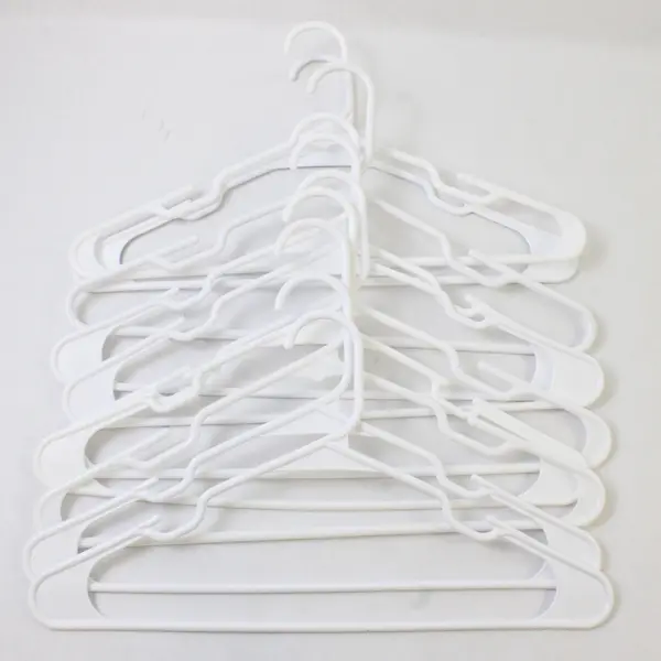 Lot of 10 Opaque White Plastic Clothes Hangers with Pant Bar Closet Storage