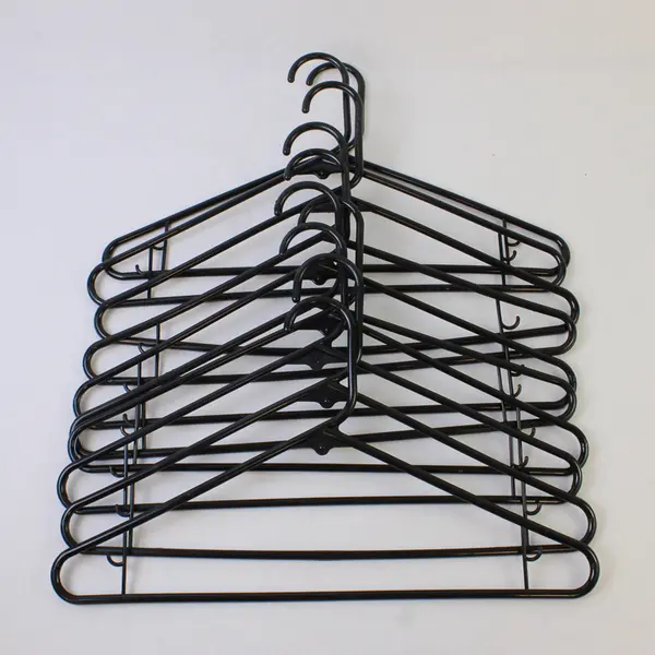 Lot of 10 Opaque Black Plastic Clothes Hangers with Strap Hooks Closet Storage