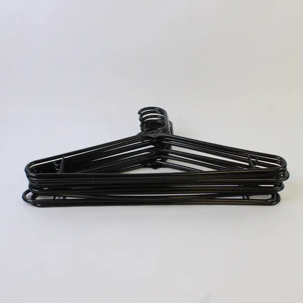 Lot of 10 Opaque Black Plastic Clothes Hangers with Strap Hooks Closet Storage