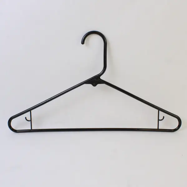 Lot of 10 Opaque Black Plastic Clothes Hangers with Strap Hooks Closet Storage