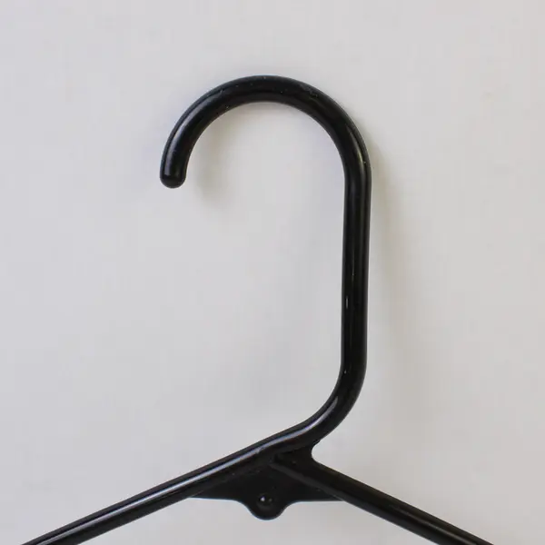 Lot of 10 Opaque Black Plastic Clothes Hangers with Strap Hooks Closet Storage