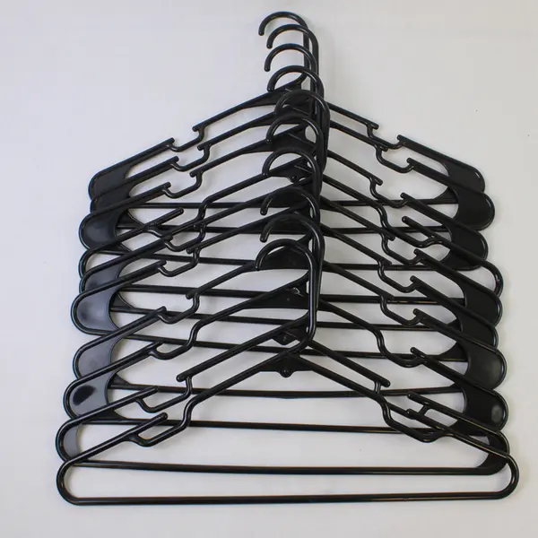 Lot of 10 Opaque Black Plastic Clothes Hangers with Pant Bar Closet Storage