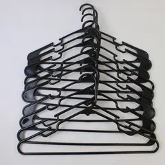 Lot of 10 Opaque Black Plastic Clothes Hangers with Pant Bar Closet Storage