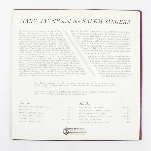 Mary Jayne & The Salem Singers 12" Vinyl Records