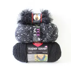 Lot of 2 Skeins of Black Yarn & 1 of Black Festive Fur, New 