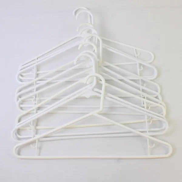 Lot of 10 White Plastic Clothes Hangers with Strap Hooks Closet Storage