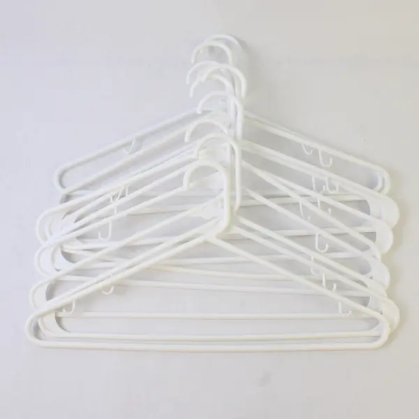 Lot of 10 White Plastic Clothes Hangers with Strap Hooks Closet Organization