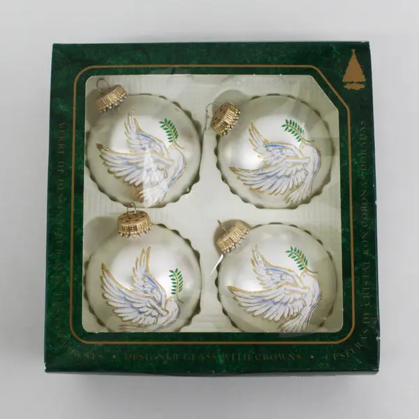 Set of 4 Dove Blown Glass Ball Ornaments Christmas by Krebs