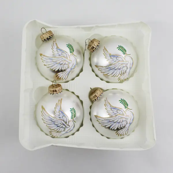 Set of 4 Dove Blown Glass Ball Ornaments Christmas by Krebs