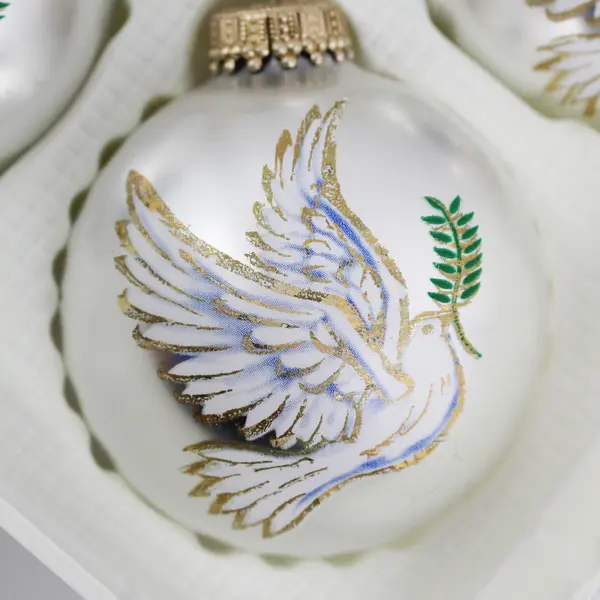 Set of 4 Dove Blown Glass Ball Ornaments Christmas by Krebs