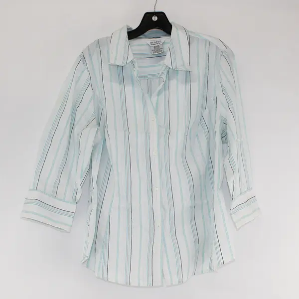 George White/Blue Striped Quarter Length Sleeve Button Up Women's Size 18W/20W