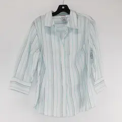 George White/Blue Striped Quarter Length Sleeve Button Up Women's Size 18W/20W