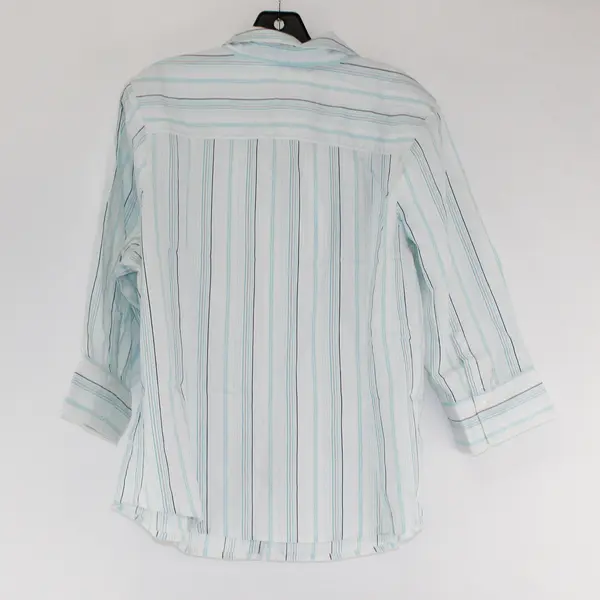 George White/Blue Striped Quarter Length Sleeve Button Up Women's Size 18W/20W