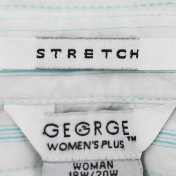George White/Blue Striped Quarter Length Sleeve Button Up Women's Size 18W/20W